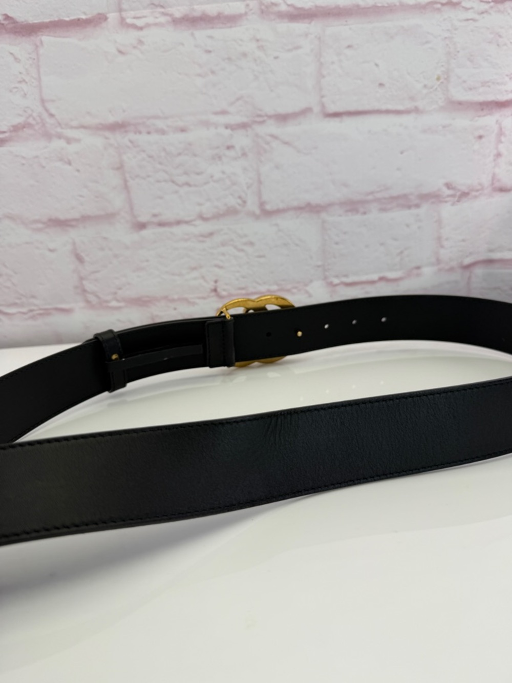 Gucci 2015 Re Edition Wide Leather Belt Gg Double Marmont Black 400593 100/40 - Picture 5 of 11